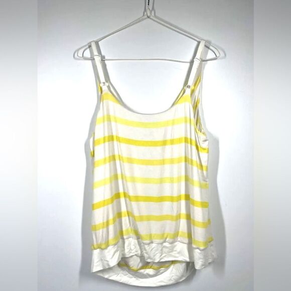 CABI Womens White Yellow Striped Sleeveless Shirt Tank Top Cowl Neck ~ Medium - Picture 2 of 3